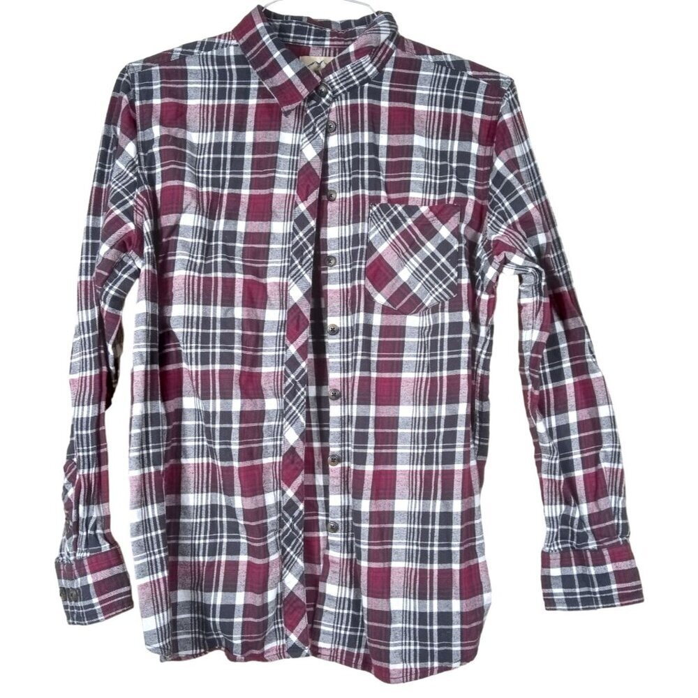 Blue Mountain Womens Black/Burgundy/White Long Sleeve Flannel Size Large